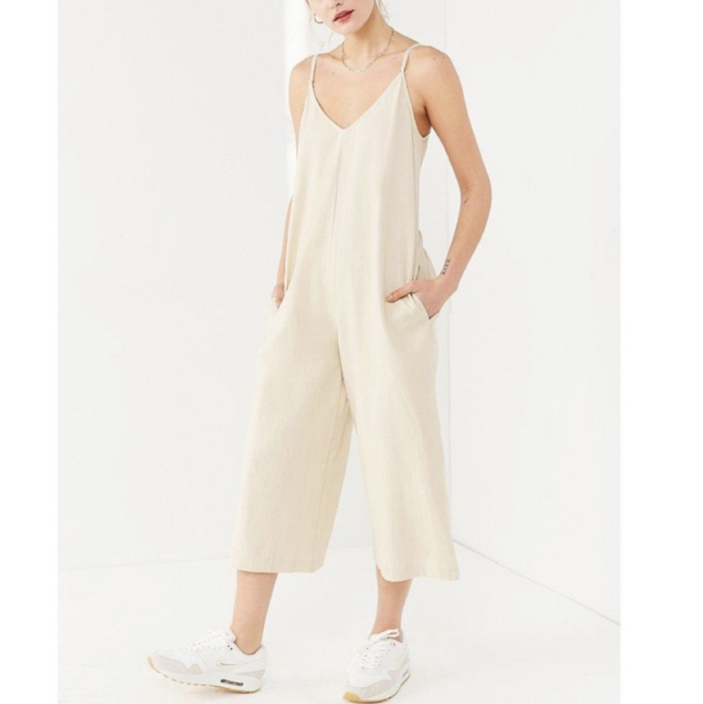 UO Linen Blend Plunge Back Jumpsuit